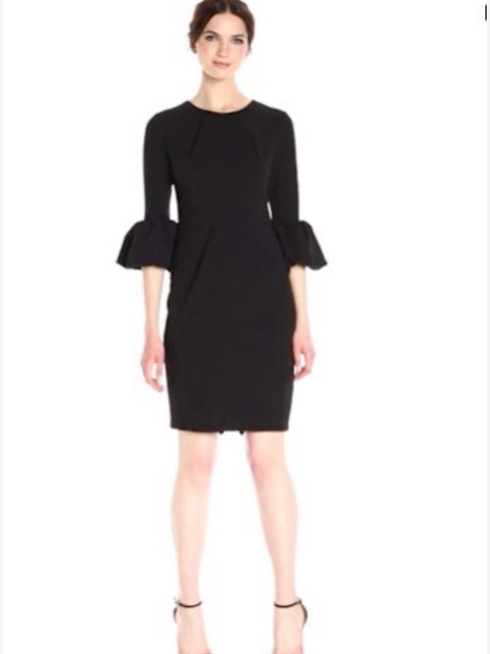 Betsy & Adam Elegant Black Ruffle-Sleeve Sheath Dress Sz 14
